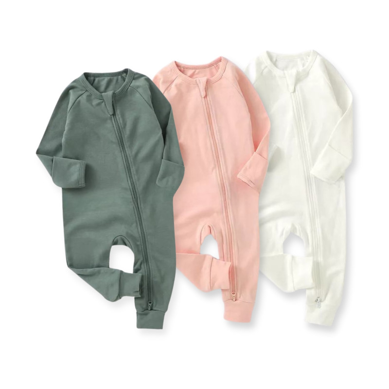 Autumn 0-24M Organic Cotton Baby two-way Zipper Romper Cuff Legging BR25F